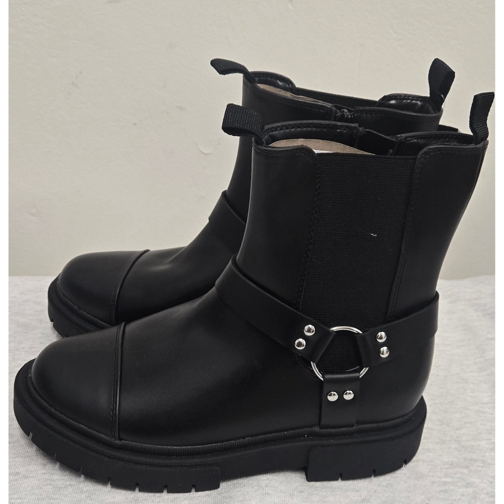 Art Class Kids Black Harness Moto Boots Cap Toe Lug Sole Size 3 NEW